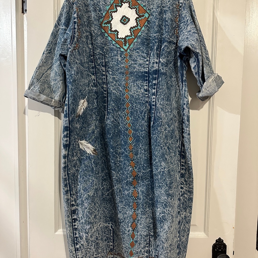 Vintage denim jacket XL / oversized dress or jacket / Native American
